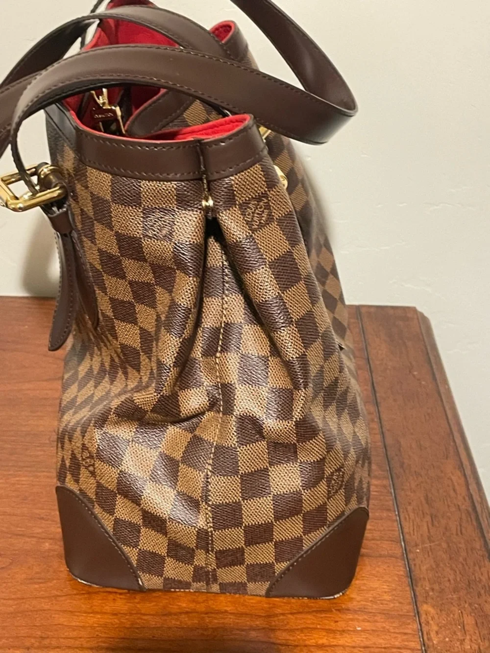 Louis Vuitton Brown Checkered Tote with Gold Plaque - Picture 6 of 8